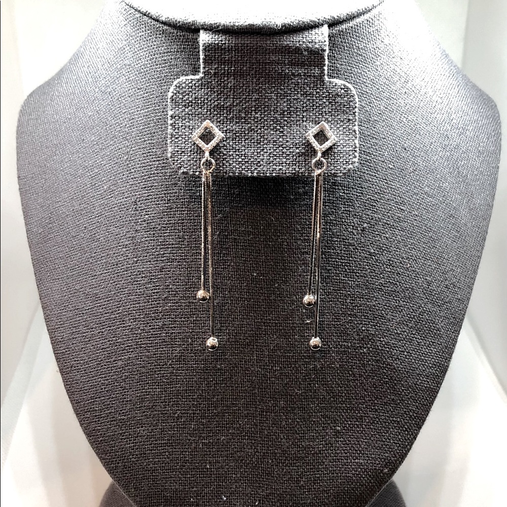 Cubic Zirconia Diamond Dangling Chain Earrings - Picture 5 of 7